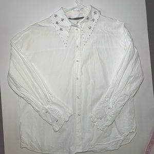 Stunning Jeweled Big Collar Zara Button Down Small